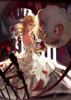 【纯洁的少女】婚纱特辑 : “婚纱”是新娘的象征。很多人都曾憧憬那洁白无瑕的婚纱吧。现在，说到婚纱通常想到的都是白色。但是这个白色婚纱这个印象真正人心，则是在1840年英国的维多利亚女王身穿纯白的婚纱举办婚礼之后。从此，纯白色的婚纱不仅成为了英国国内新娘们憧憬的礼服，欧洲和亚洲地区的新娘们也都非常憧憬。
这次就为大家送上角色们身穿洁白美丽的婚纱的插画作品特辑。