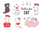Draw collection cat fall in love for valentine day. Premium Vector