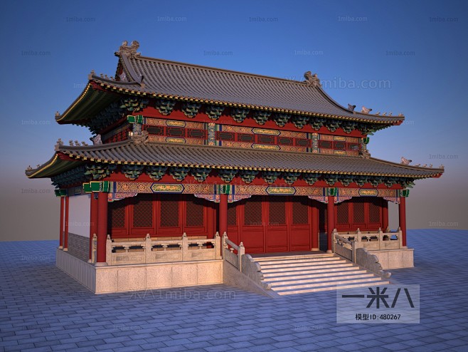 中式大殿古建筑3D模型下载