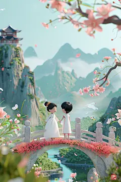 春天植物人物素材图AI图
