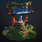 Water Mill - Handpainted 3D, Allan Huang : Originally the concept started out as a silly "bear" powered mill where it would go up and try to get the honey. I made the decision part way through  that water power would probably be more efficient s