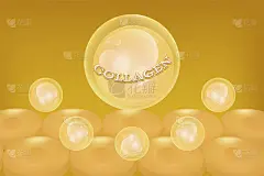 透明质酸皮肤液广告，黄金胶原蛋白血清滴与化妆品广告背景随时使用