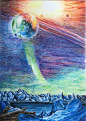 彩铅画 宇宙星辰  少量水彩辅助完成