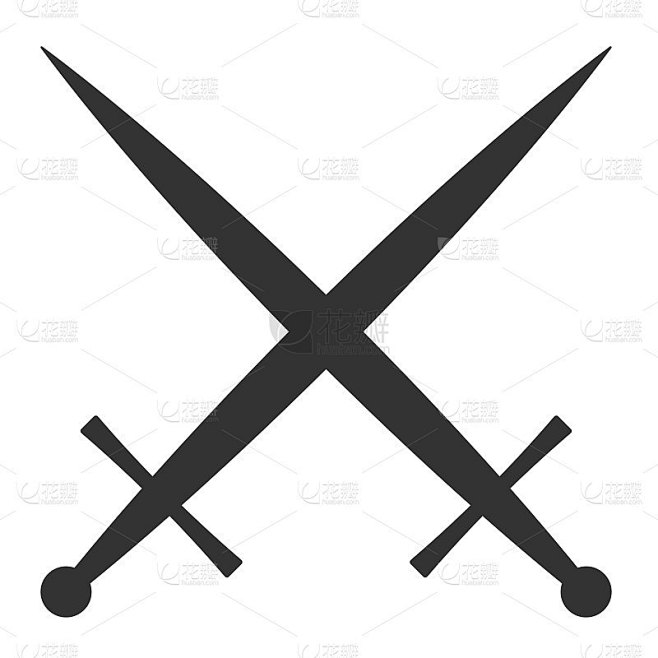 剑矢量插图图标。交叉的剑，军事或纹章符号。保护和安全标志。中世纪或骑士的武器。幻想击剑的标志。剪贴画
