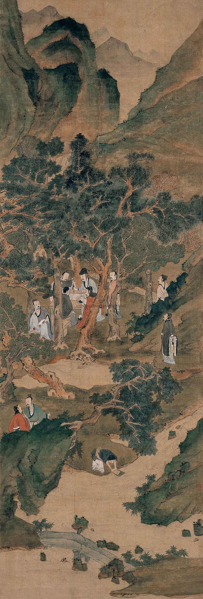 仇英西园雅集图无题人物场景山水立轴欣赏