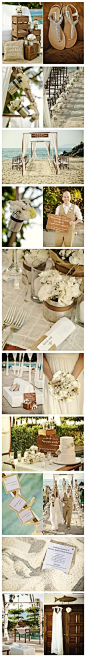 粗麻布、铁皮罐、简洁的仪式区，柔软的白色，DIY的浪漫海滩婚礼 来自分享家