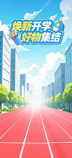 开学季简约感城市跑道直播背景AIGC