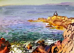 水彩海景。