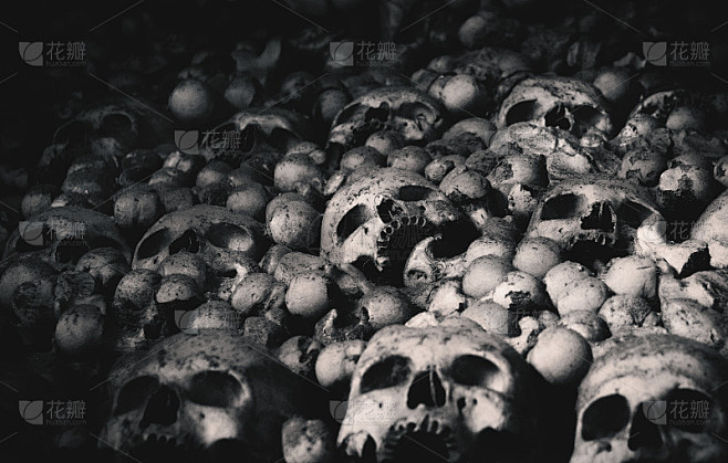 人类的头骨和骨头。悲观的照片。死亡