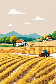 手绘农村秋季丰收