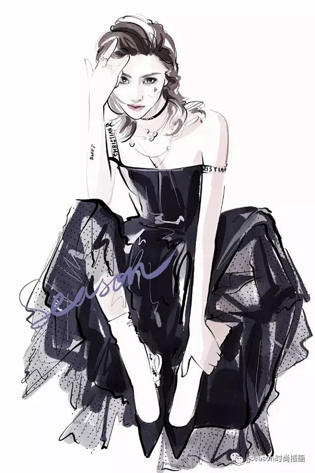 演员景甜时尚插画