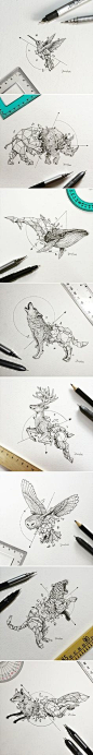 Manila-based illustrator Kerby Rosanes known as Sketchy Stories has created a new series of sketches combing animals with geometric forms.