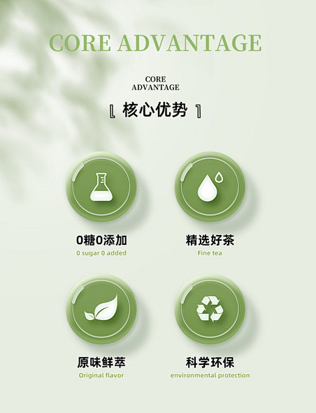 浅绿色小清新饮品饮料茶饮电商核心优势产品...