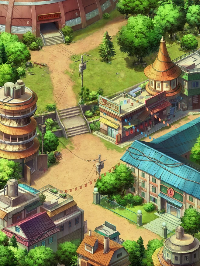 《火影忍者ONLINE》场景-木叶村-花瓣网