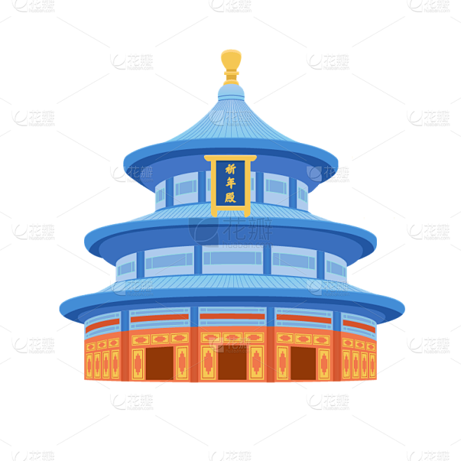手绘风-国内标志地标贴纸-祈年殿