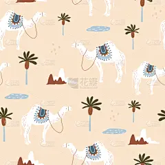 骆驼,沙漠,四方连续纹样,创造力,华丽的,纺织品,壁纸,模板,现代,鸟类