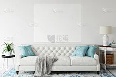 帆布模型。沿海北欧室内。3d渲染，3d插图