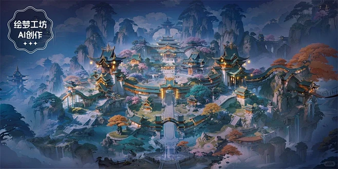 绘梦工坊丨AI古风室外背景《大地图》2-花瓣网