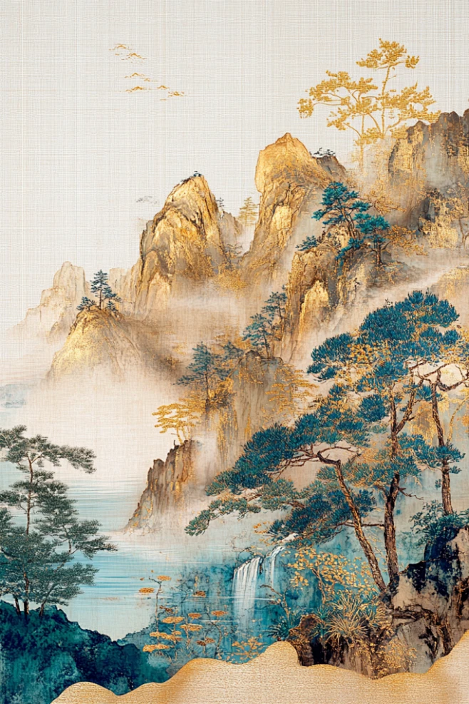 中式鎏金精品山水画-花瓣网