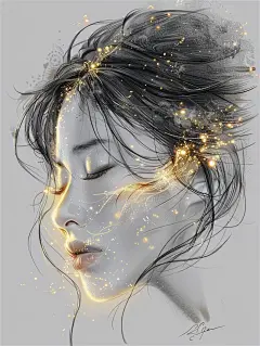 数字艺术创意插画素描画人物素描铅笔画