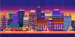 城市夜景插画