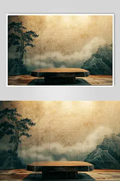 AI数字艺术中式禅意电商展台背景图-众图网