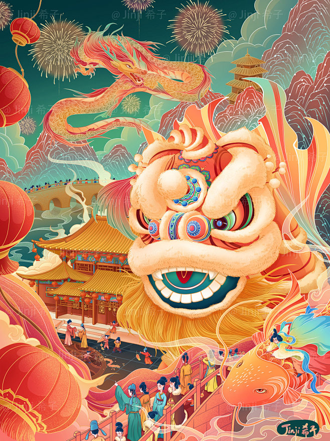 国风插画 节日系列 之 春节 - 希子_...
