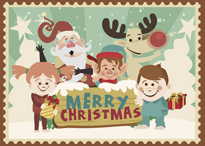 卡通圣诞老人和孩子矢量素材