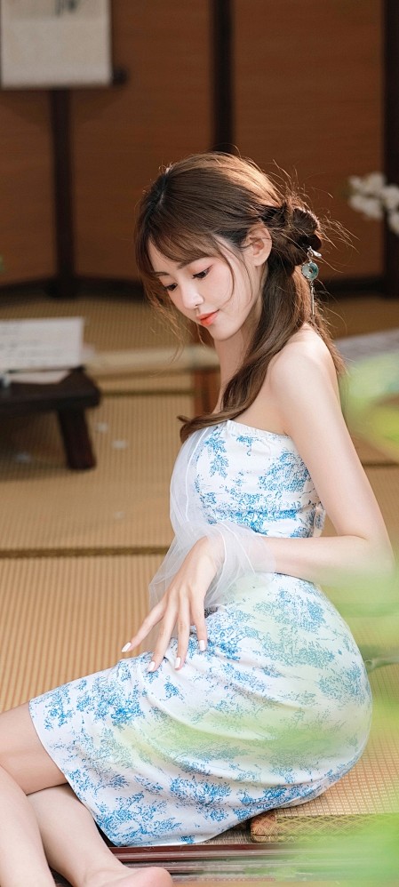 美女 旗袍 好看身材 草席 古风 手机 ...