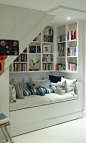Home Organizing Ideas -- Under-Stair Bookshelves and Seating Area - looks like Heaven to me!: 