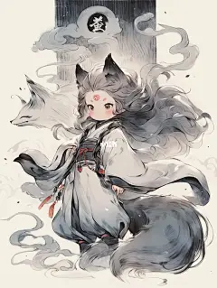 长相思｜涂山璟｜九尾狐｜q版国风插画｜AI