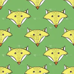 黄色狐狸手绘模式在绿色背景
