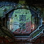 Sci-fi Hangar Door, Daniel Thiger : Decided to remake another old texture I made back in 2005. I imagine this is some kind of hangar door on a cargo ship somewhere in space. It was fun playing around with graphic design and color. I made four versions usi