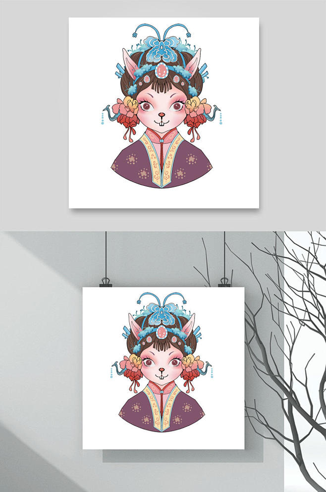 国潮风京剧兔子动物形象插画素材-众图网