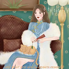 复古 旗袍 民国风 人物 场景 插画 猫咪