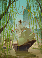 发现一位宝藏国人插画师@三角皇冠 ，色彩太好看了，画面充满绿意生机，仿佛春风拂过发梢。 ​​​​