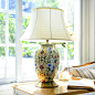 奇居良品 美式中式北欧现代客厅书房卧室灯具 梅斯陶瓷台灯 						