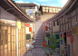 福宝古镇-走廊奔跑的跳跳糖_场景,透视,川西,中国场景_涂鸦王国插画
