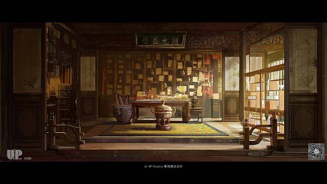影视概念设计-气氛图-古装内景-书房-花瓣网
