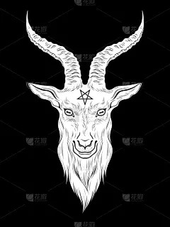 魔鬼,山羊,动物手,式样,动物头,暗色,绘制,复古