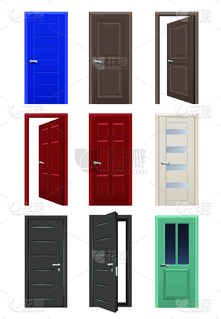 易接近性,建筑物门,绘画插图,关闭的,室内,矢量,住宅房间,住房,门,写实