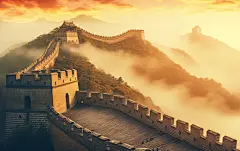 中国风建筑草地长城建筑花朵树木人物素材