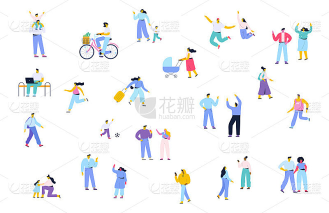 人群。不同人向量集。卡通的集合男女孤立在白色的背景上。彩色矢量插图在平面卡通风格