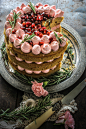 rhubarb cake with pomegranate and rosemary buttercream