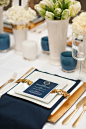 navy and gold themed wedding table decor.paint the inside of candle holders for table (see crafts pin board): 