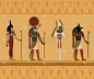 古埃及诸神的插图。伊希斯，拉，奥西里斯和阿努比斯