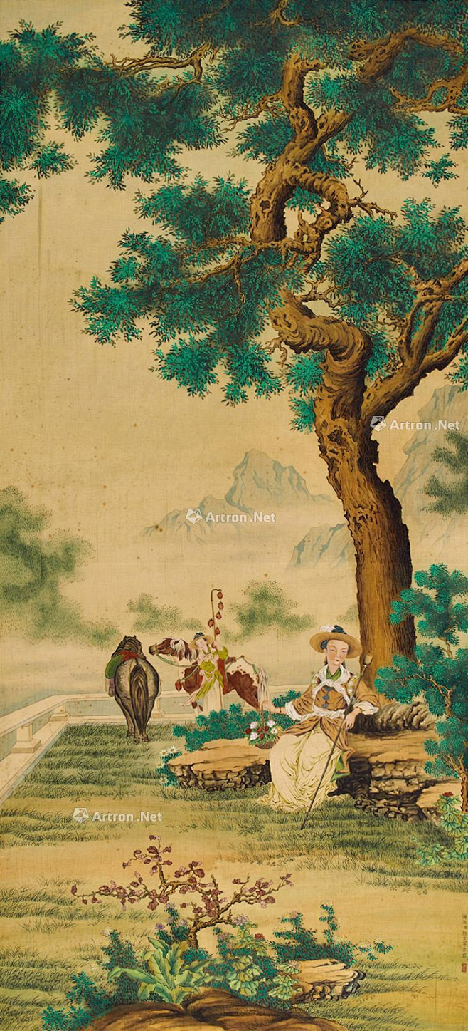 郎世宁——《牧马图》仕女人物双骏 立轴欣赏 | 清|郎世宁(1688-1766)，意大利米兰人，原名朱塞佩·伽斯底里奥内，清康熙54年 ...