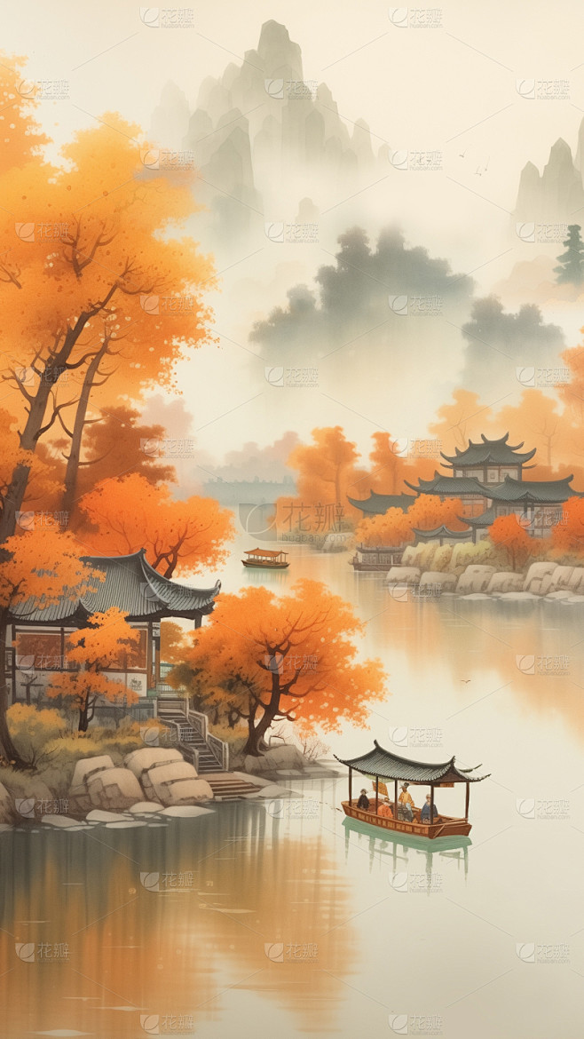 秋天通用古风建筑背景