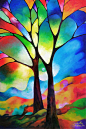 Two Trees Painting  - Two Trees Fine Art Print - by Sally Trace