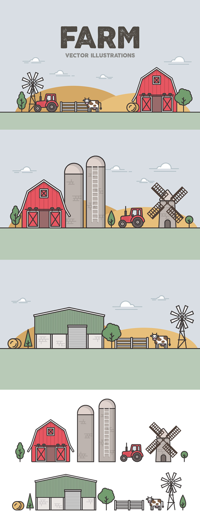 手绘农场元素矢量形状 Farm Vect...